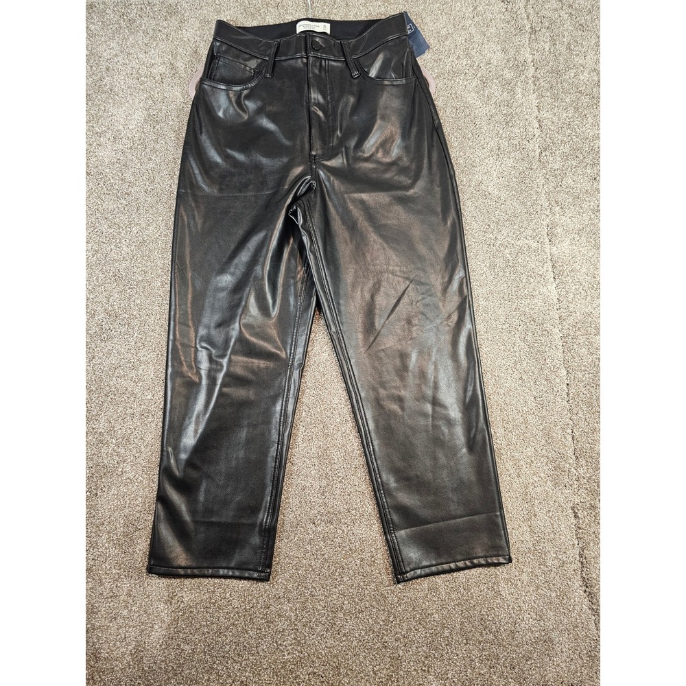 Abercrombie & Fitch Curve Love Ankle Straight Faux Leather Pants Black 30/10 NEW